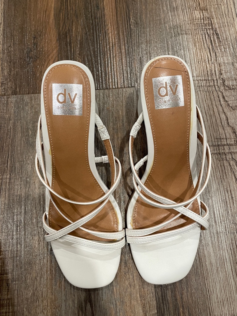 DV by Dolce Vita White Strappy Square-Toe Slide Heels